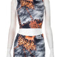 Colorful Print 2 Piece Set Women Casual O-Neck Tank Tops+Skinny Shorts Matching Hottie Sexy Sporty Activity Tracksuit
