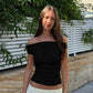 Hardwear Detail Off Shoulder Crop Tops Fashion 2025 Summer Clothes for Women Sexy Tight Fitted T Shirts