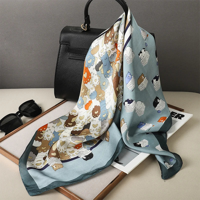Luxury 70cm Silk Square Scarf Women Print Satin Neck Tie Female Hair Wrist Bandana Headkerchief Shawl Wrap Hijab Echarpe