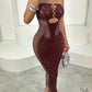 Sexy Hollow Dress Women Summer Trend Tight Backless Star Print Chest Wrap Irregular Wild NightClub Party Long Bodycon