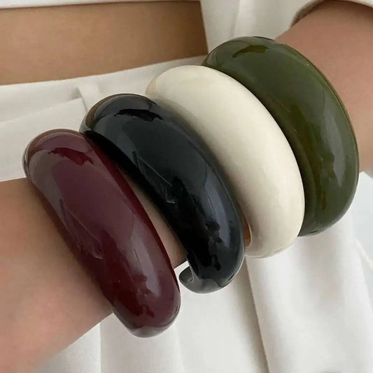 Y2K Boho Thick Resin Acrylic Open Wide Bangles for Women New Trend Vintage Irregular Chunky Arm Bracelets Daily Jewelry