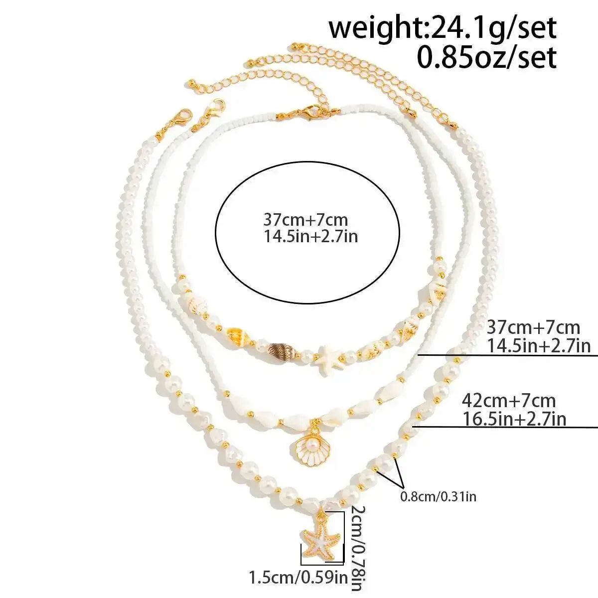 Boho 3Pcs Set Imitation Pearl Starfish Pendant Necklace for Women Y2K Style Oil Drop Charm Clavicle Chain Jewelry
