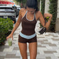 Sproty Style Romper Women Color Blocking Sexy Fashion Halter Bandages Backless Sleeveless Simple Trend Street Playsuits