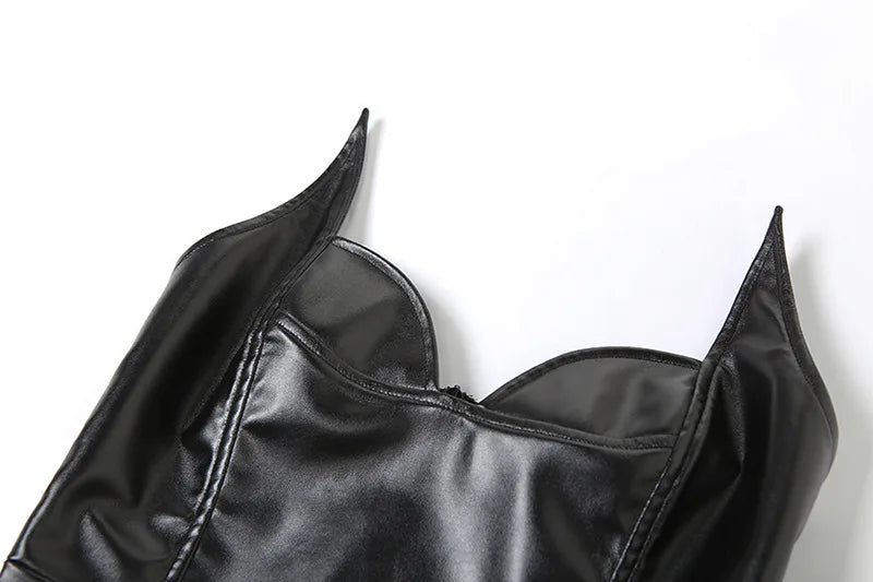 PU Mini Dresses Woman Halloween Party Style Off Shoulder Backless Skinny Stretch Hot Girls Sexy Fashion Classic Bodycon