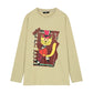 Khaki Cartoon Cat Print Long Sleeve T-Shirt for Women