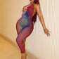 Y2K Colorful Stripe Jumpsuit Women Sexy Thin Summer Halter Sleeveless Backless Tight Stretch Skinny Activity Overalls