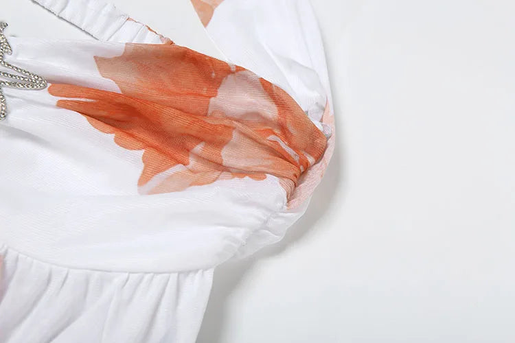 Metal Starfish Dress Women Chest Wrap Low-Neck Halter Backless Irregular Ruffles Hem Sleeveless Vacation Mini Bodycon