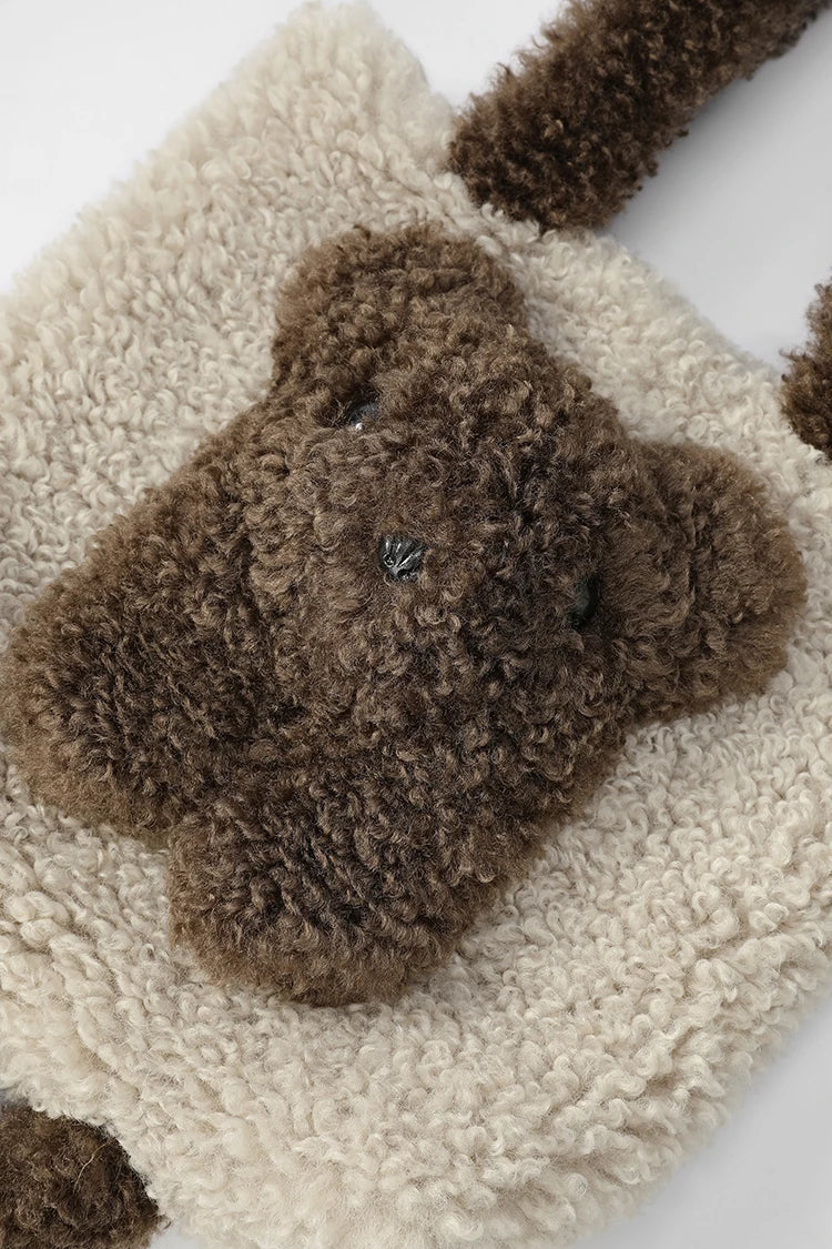 Y2K Cute Lambswool 3D Bear Soft Warm Shoulder Bag For Women