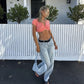 Single Button Deep V Neck Short Sleeve Crop Tops Womens T Shirts Fashion 2026 Women Summer Clothing