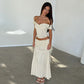 Women's Matching Sets Polka Dot Ruffle Off Shoulder Crop Top Maxi Skirt 2 Piece Set Summer Vacation Outfits