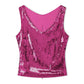 Y2K Glitter Shiny Sleeveless Shirt Vest Sequin Sparkle V Neck Tank Tops Women Slim Fitted Crop Top Festival Rave Clothes