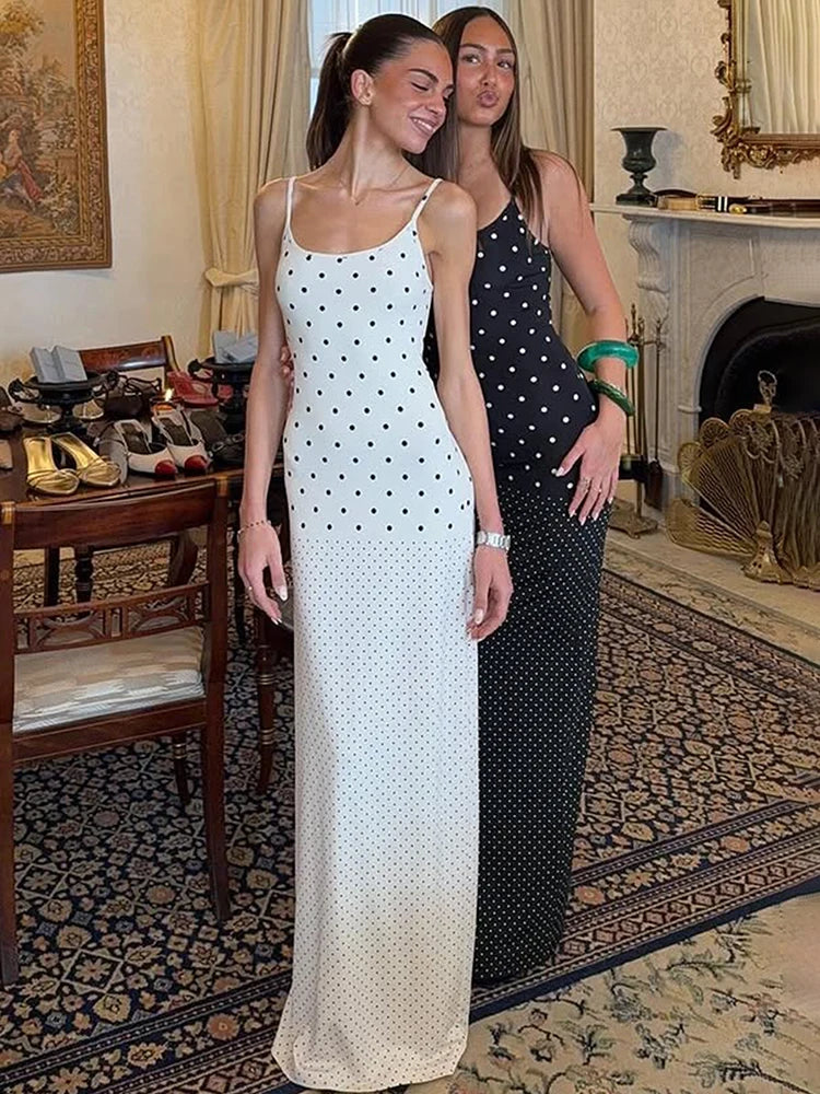 Spaghetti Strap Polka Dot Sexy Maxi Dress Women Gown Elegant Sleeveless Backless Bodycon Club Party Long Dresses Female