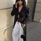Jacquard Patchwork Long Coat Women Autumn Trend Elegant Irregular Hem Full Sleeve Bandages Dell V-Neck Chic Streewear