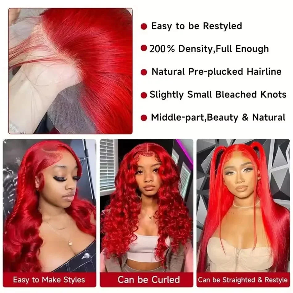 30 38 Inch Hot Red 13x6 Hd Lace Frontal Wigs Human Hair Wig Brazilian Red Colored Body Wave 13x4 Lace Front Wig For Black Women