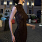 Backless Art Print Dress Women Half Turtleneck Button Decoration Zipper Skinny Summer Fashion Sexy Chic Vestidos