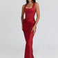 Backless Ruched Sexy Maxi Dress Women Gown Elegant Square Collar Sleeveless High Waist Bodycon Club Party Long Dresses