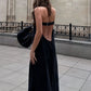 Metal Buckle Patchwork Dress Women Fashion Classic Backless Sleeveless Elegant Chic Banquet Party Street Maxi Bodycon