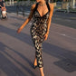 Leopard Print Maxi Dress Women Low-Neck Cross Halter Patchwork Sexy Midnight Hottie Classic Street Prom Party Vestidos