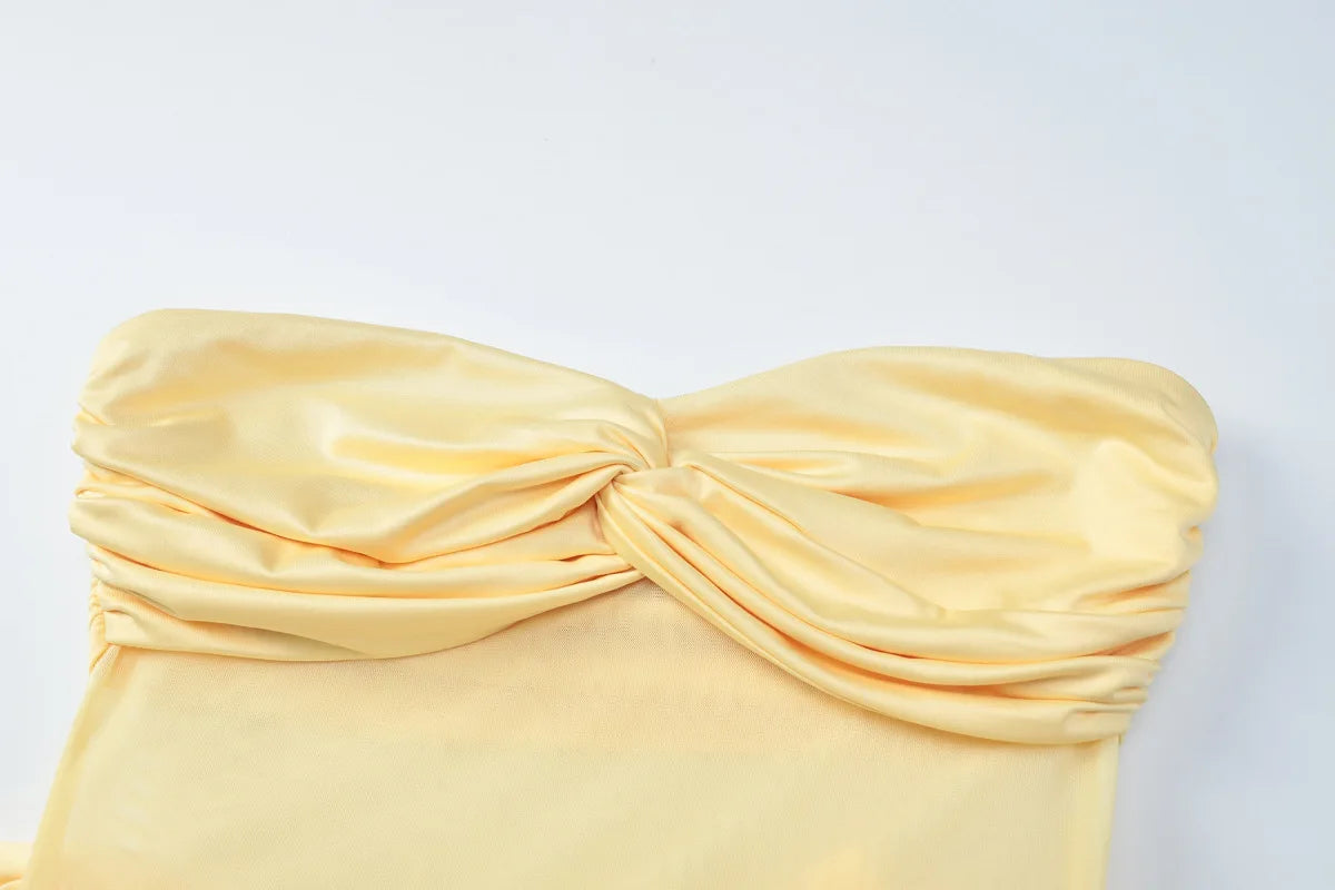 See Through Mesh Spliced Strapless Draped Mini Dresses Sexy Party Club Outfits Evening Dress Woman