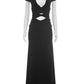 Deep V Cap Sleeve Maxi Dress Women Twist Ruched Waist Cut Out Bodycon Long Dress Night Out Wedding Guest Party Gown