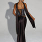 Sequins Sexy Dress Set Women Sparkle Scarf Collar Crop Tops And Maxi Skirt Elegant Club Party Satin Skirt Matching Set