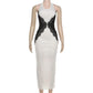 Lace Patchwork Backless Maxi Dresses Elegant Woman for Party Evening Dress White Black
