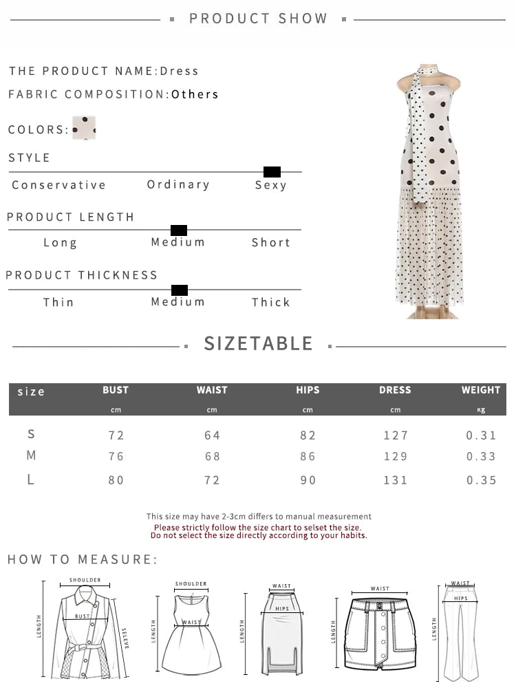 Polka Dot Print Dress+Silk Scarf Women Sexy Fashion Mesh Patchwork Hem Sleeveless Elegant Trend Party Club Bodycon