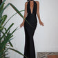 Halter Deep V Neck Backless Sexy Maxi Dress For Women Fashion Solid Sleeveless Bodycon Club Party Evening Long Dress