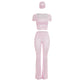 Summer 3Piece Set Polka Dot Print Women Simple Headband+Square Collar t-Shirt+Elastic Waistbell-Bottoms Sporty Style Suit