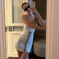 White Corset Mini Dresses for Woman Clothing Sexy Lace-up Deep V Neck Spaghetti Strap Bodycon Dress