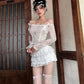 Y2k Fairycore White Lace Two Piece Skirt Set Women Outfit 2023 for Winter Coquette Aesthetic Tiered Dress