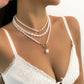 Vintage Imitation-Pearl Heart OT Buckle Pendant Necklace Women Wedding Bridal Bead Chain Neck Accessories Jewelry New