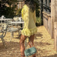 Tierred Patchwork Dress Women Sexy Fashion Low-Neck Puff Sleeve Stretch Skinny Hottie Vacation Party Club Bodycon