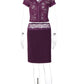 Women 2 Piece Set Lace Short Sleeve Crop Top Midi Skirt Set V Neck Bodycon Skirt Suit Evening Club Party Matching Sets