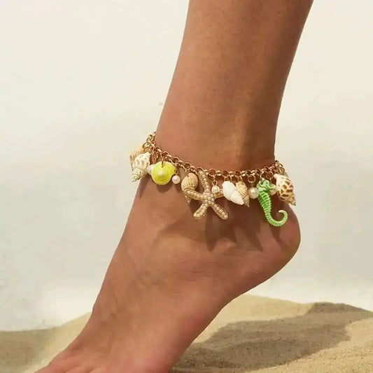 2 Styles Bohemia Starfish Conch Pendent Anklet for Women Summer Beach Party Foot Chains Y2K Charm Aesthetics Jewelry