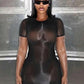 Wild See Through Dress Women Hottie Fashion Short Sleeve Stretch Skinny Coquette Midnight Street Party Club Bodycon