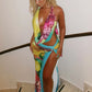 Colorful Leopard Women 2 Piece Set Y2K Beach Vacation Halter Tank Tops+Wrapped Maxi Skirts Matching Vacation Clubwear