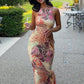 Sexy Hollow Tassel Decoration Dress Woman Colorful Print o-Neck Sleeveless Summer Vacation Elegant Style Long Bodycon