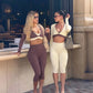 3 Piece Athletic Sets Woman Long Sleeve Cropped Tops Sports Bra and Capri Leggings Matching Sets Fall Outfits