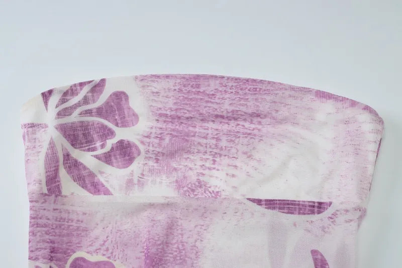 Purple Floral Print Party Dresses for Wedding Guest Strapless Backless Maxi Dress Elegant Woman Clothes