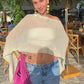Boho Beach Vacation Pullovers Tees Summer Irregular Knitted Cover-ups Crop Tops Y2k Aesthetic Vintage Smocked T-shirt
