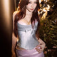 Sweet 2-Piece Set Women Patchwork Bow Decoration Low-Neck Camisole+Jacquard Mini Skirt Chic Summer Street Party Suit