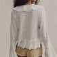 Y2K Retro Raw Fringe Ruffle Crop Blouse Women Crinkled Texture V Neck Tie Front Flare Long Sleeve Casual Street Shirts