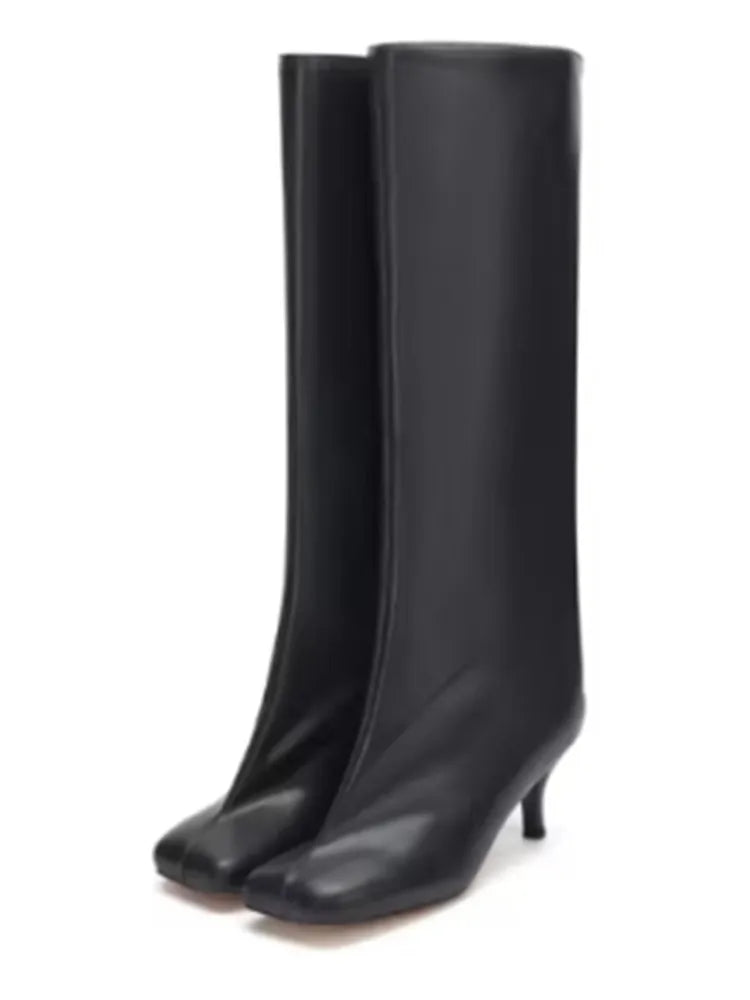 Autumn and Winter New 6cm Slim High Heels Knee High Women's Boots Round Toe Fashionable Women's Long Boots Knight Boots