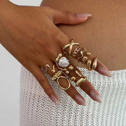 12Pcs/Set Vintage Metal Water Drop Open Ring for Women Trend 2025 Creative Geometric Ring Engagement Daily Jewelry Gift