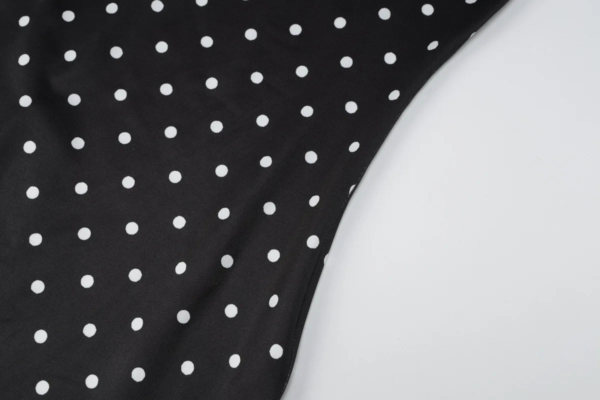 Polka Dot Slip Dress White Black French Style Elegant Sleeveless Backless Long Maxi Dresses for Woman