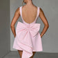 Pearl Bow Backless Sexy Mini Dress For Women Robe Fashion Zipper Sleeveless High Waist A-line Club Party Dress Elegant
