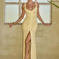 Women Lace Sexy Maxi Dress Deep V Neck Ruched Bodycon Dress High Slit Sleeveless Evening Party Cocktail Formal Dresses