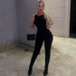 Sparkly Rhinestone Chain Halter Backless All Black Jumpsuit One Pieces Birthday Outfits Women Sexy Clubwear