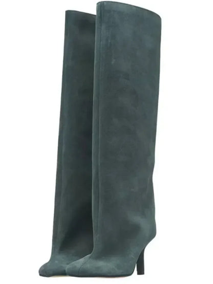 Autumn and Winter New 6cm Slim High Heels Knee High Women's Boots Round Toe Fashionable Women's Long Boots Knight Boots